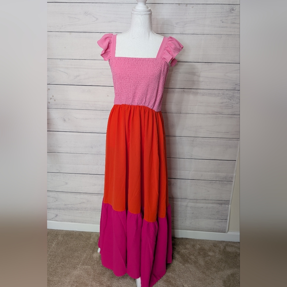 Pink colorblock maxi dress